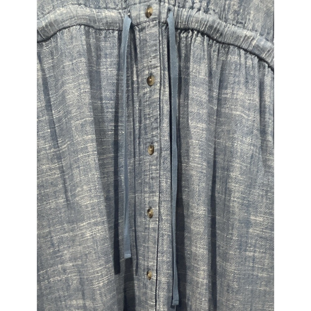 Briggs Blue Linen Blend Button Front Drawstring Waist Midi Dress Plus Size 3X - Picture 2 of 6